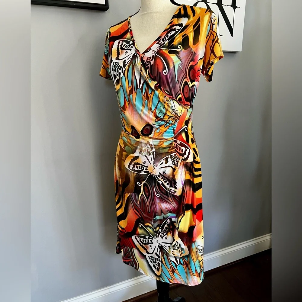 Frank Lyman Design Faux Wrap Butterfly Print  Dress - Picture 2 of 8